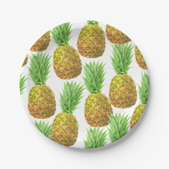 Plato De Papel Patrón de acuarela de piña (Anverso)