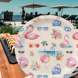 Plato De Papel Patrón de acuarela de verano tropical suave