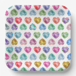 Plato De Papel Patrón de acuarela del corazón del diamante Cute P