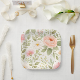 Plato De Papel Patrón de acuarela floral suave