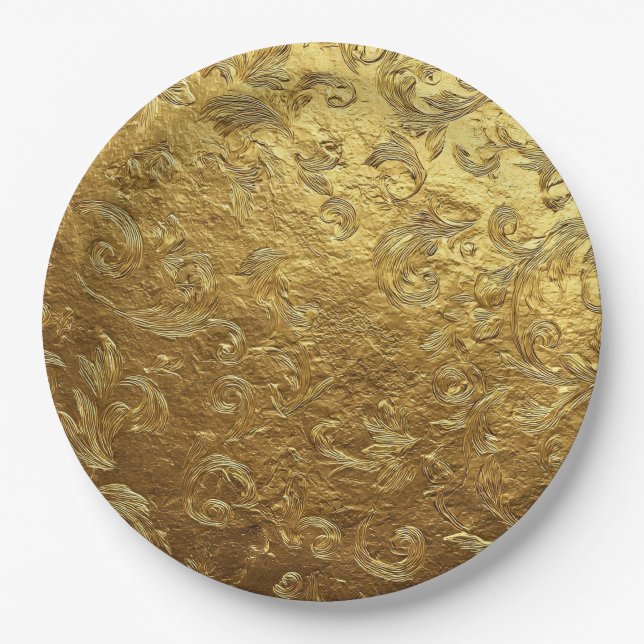 Plato De Papel Patrón de adorno dorado (Anverso)