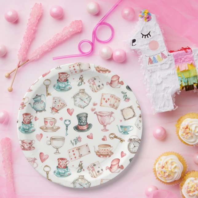Plato De Papel Patrón de Alice acuarela (Fiesta)