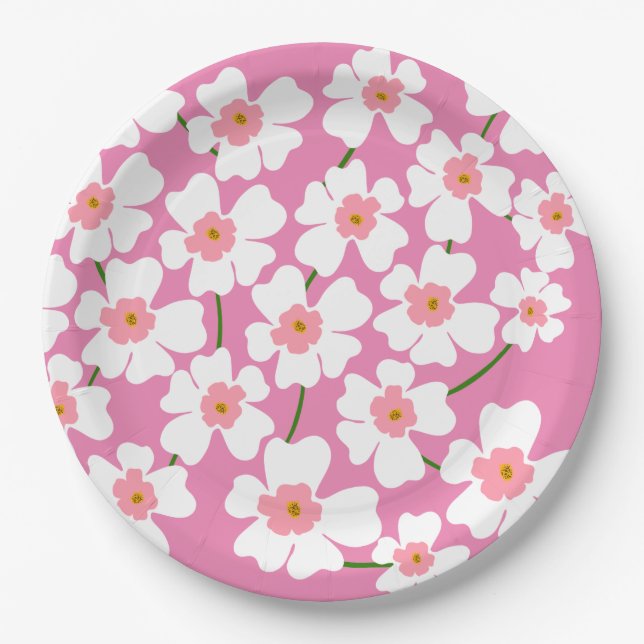 Plato De Papel Patrón de amante de las flores blancas Fantasía ro (Anverso)