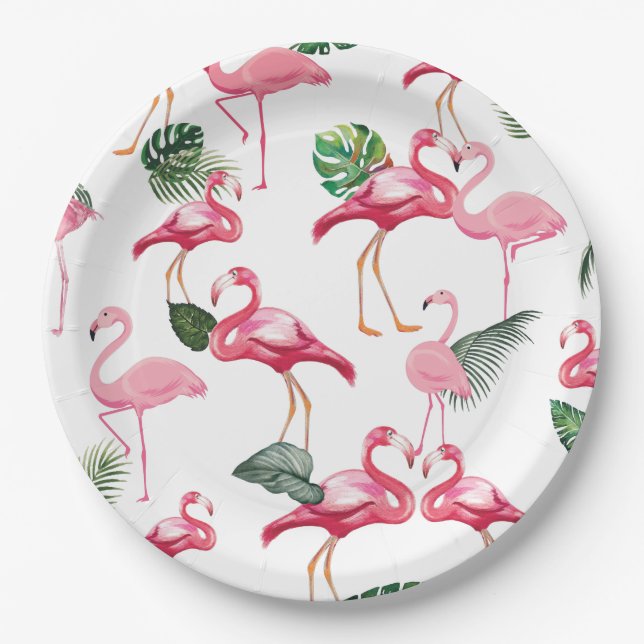 Plato De Papel Patrón de amor de flamencos (Anverso)