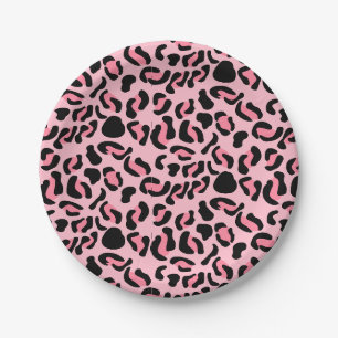 Plato De Papel Patrón de animal de leopardo rosa moderno