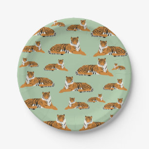 Plato De Papel Patrón de animal tigre de jungla naranja verde sal