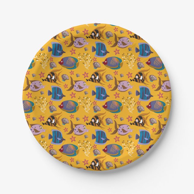 Plato De Papel Patrón de animales acuáticos | vida submarina en e (Anverso)