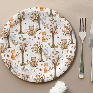 Plato De Papel Patrón de animales adorables del bosque