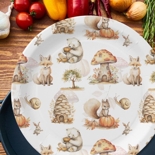 Plato De Papel Patrón de animales de bosque de hadas (Subido por el creador)