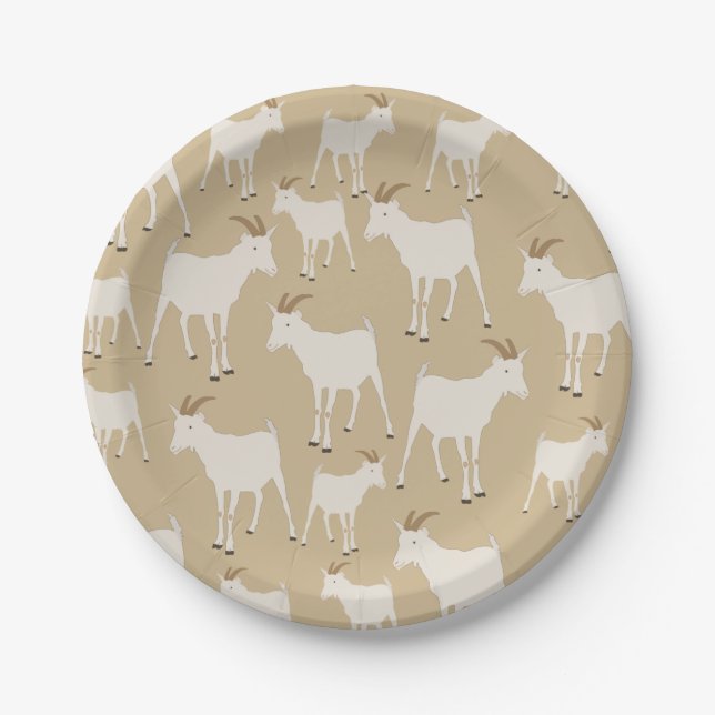 Plato De Papel Patrón de animales de granja de cabras (Anverso)
