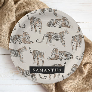 Plato De Papel Patrón de animales salvajes del leopardo de la jun