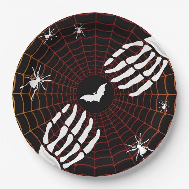 Plato De Papel Patrón de araña asustado de Halloween (Anverso)