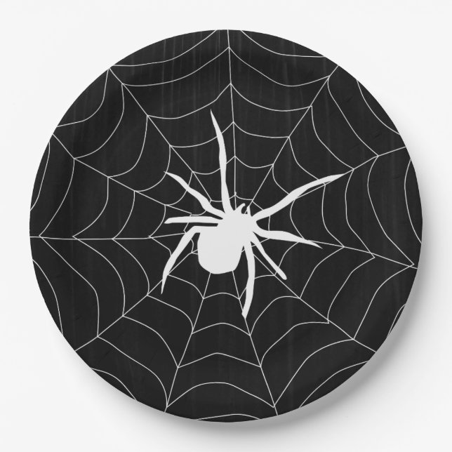 Plato De Papel Patrón de araña asustado de Halloween (Anverso)