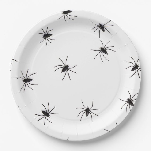 Plato De Papel Patrón de araña asustado de Halloween (Anverso)