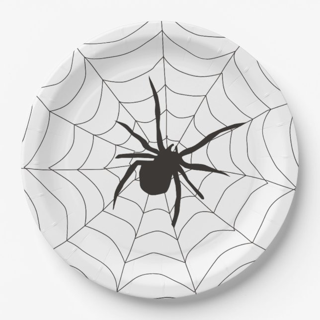 Plato De Papel Patrón de araña asustado de Halloween (Anverso)