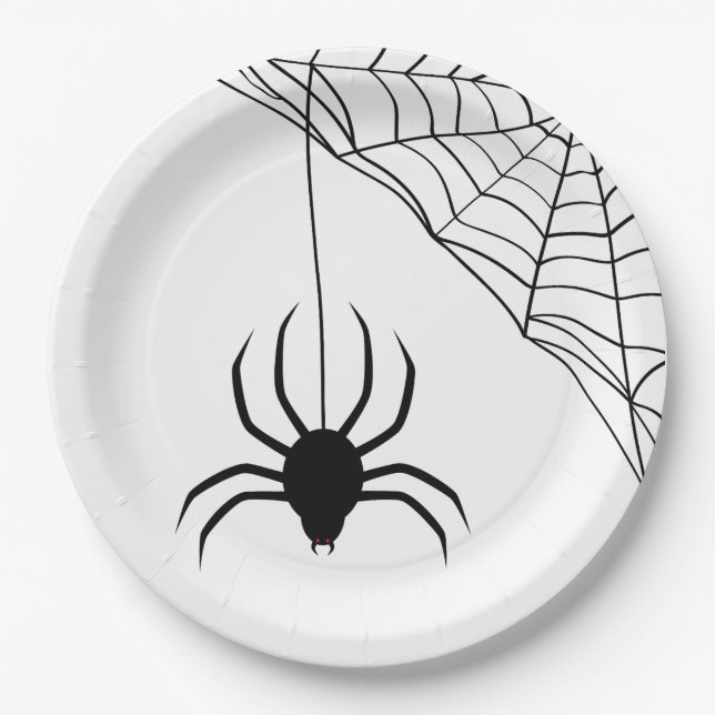 Plato De Papel Patrón de araña asustado de Halloween (Anverso)