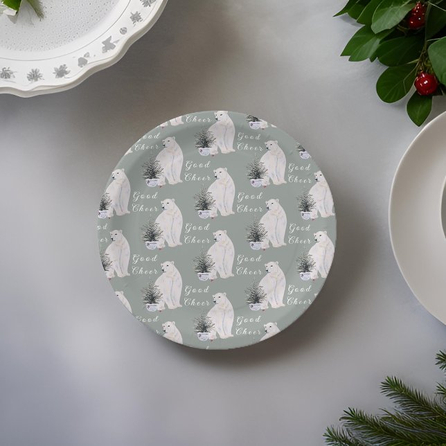 Plato De Papel Patrón de árbol de navidad del oso polar acuarela (Subido por el creador)