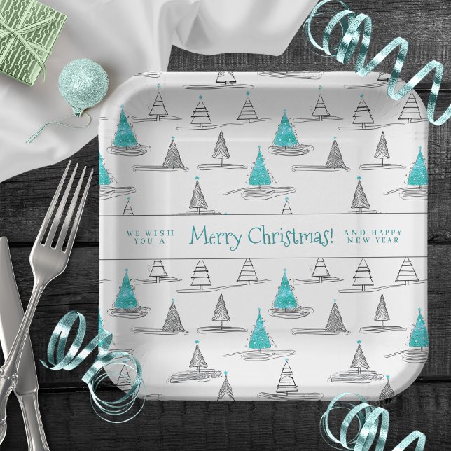 Plato De Papel Patrón de árbol de Navidad verde azulado#5 ID1009 (Subido por el creador)