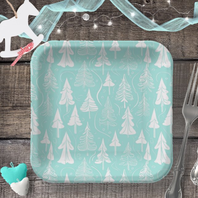 Plato De Papel Patrón de árbol de Navidad verde azulado#6 ID1009 (Subido por el creador)