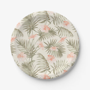 Plato De Papel Patrón de árbol de palmas hisbiscus tropical