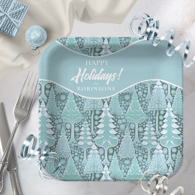 Plato De Papel Patrón de árboles de navidad costeros estilizados  (Subido por el creador)