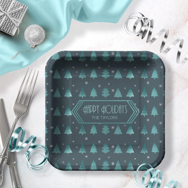 Plato De Papel Patrón de árboles de Navidad ID863 Verde azulado (Subido por el creador)
