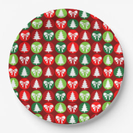 Plato De Papel patrón de arboles y arcos de Navidad retro vintage