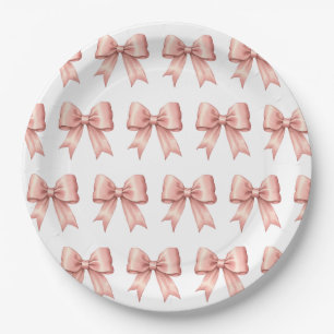 Plato De Papel Patrón de arco satinado rosado Rosa