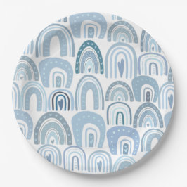 Plato De Papel Patrón de arcoiris de un bebé azul