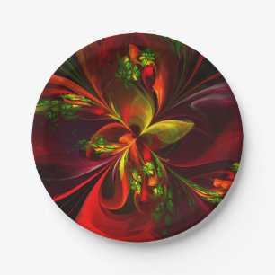 Plato De Papel Patrón de arte abstracto floral rojo verde moderno