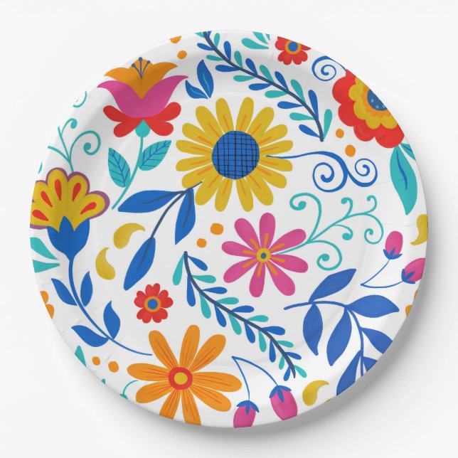 Plato De Papel Patrón de arte folclórico mexicano (Anverso)