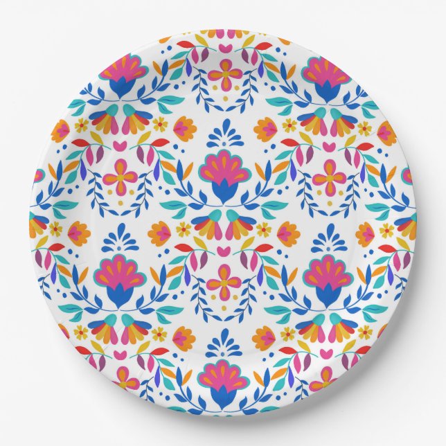 Plato De Papel Patrón de arte folclórico mexicano (Anverso)