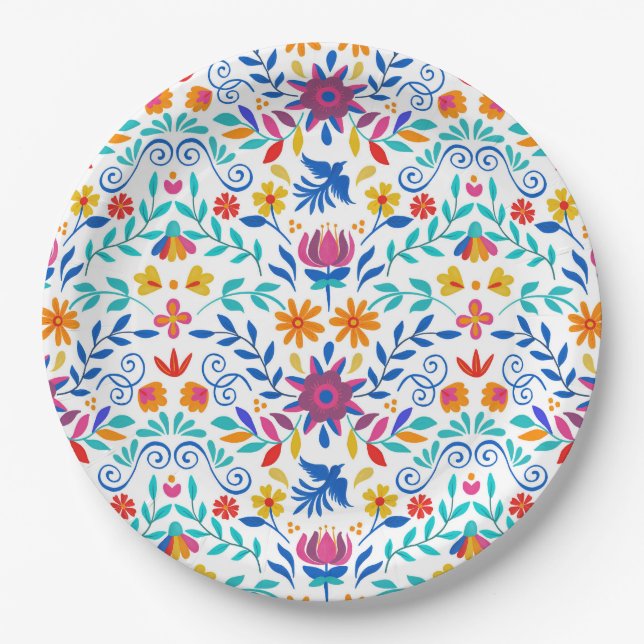 Plato De Papel Patrón de arte folclórico mexicano (Anverso)