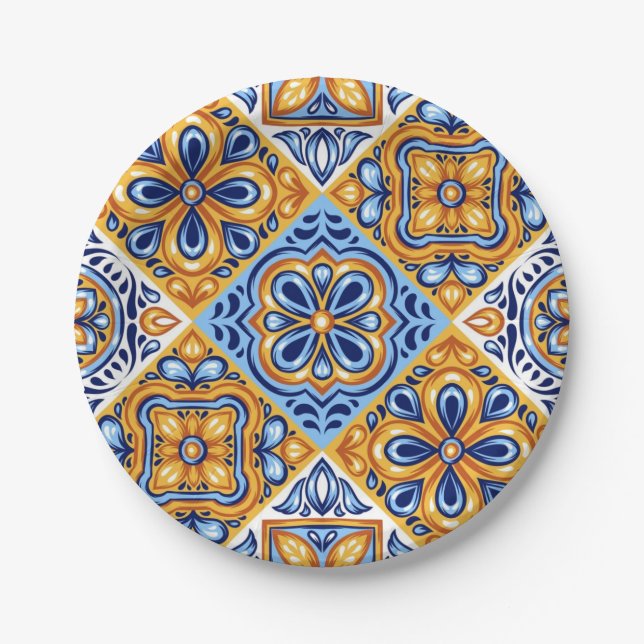 Plato De Papel Patrón de azulejos de cerámica (Anverso)