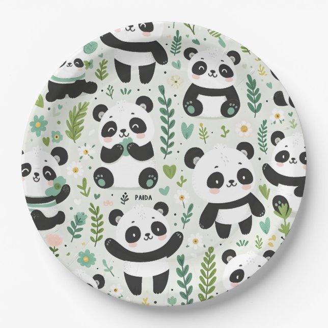 Plato De Papel Patrón de Baby Panda (Anverso)