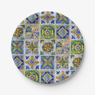 Plato De Papel Patrón de baldosas cerámicas sicilianas tradiciona