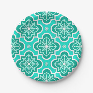 Plato De Papel Patrón de baldosas marroquíes - Turquesa y Aqua