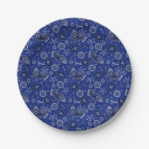 Plato De Papel Patrón de bandana azul vaquero aventura al aire li