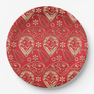 Plato De Papel Patrón de Bandana de Paisley Red Gold
