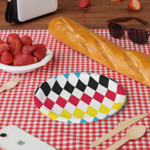 Plato De Papel Patrón de bandera de diamante azul amarillo rojo n