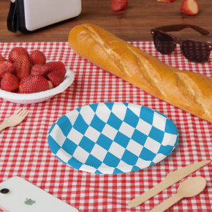 Plato De Papel Patrón de bandera de diamantes de Baviera azul y b