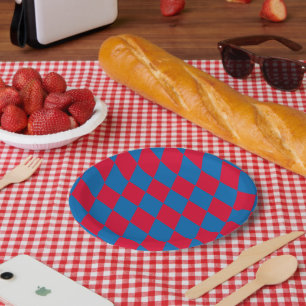 Plato De Papel Patrón de bandera de diamantes de Baviera azul y r