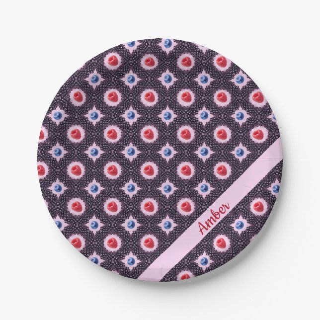 Plato De Papel Patrón de Berry Bliss con nombre personalizado (Anverso)