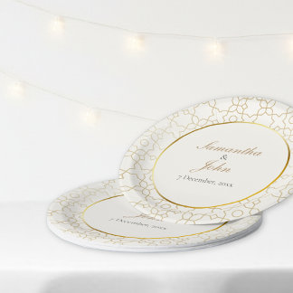 Plato De Papel Patrón de boda Art Déco geométrico dorado