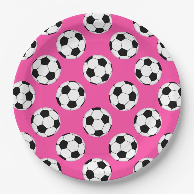 Plato De Papel Patrón de bola de fútbol rosa (Anverso)