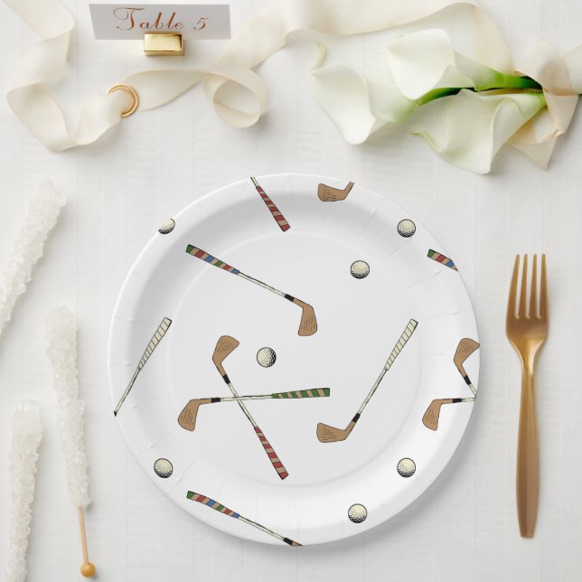 Plato De Papel Patrón de bolas de golf clásicas retro (Boda)