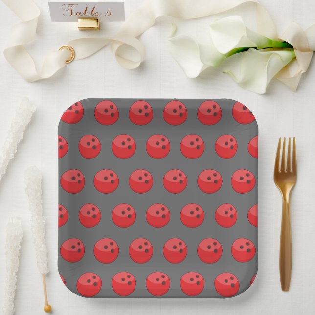 Plato De Papel Patrón de bolas rojas (Boda)