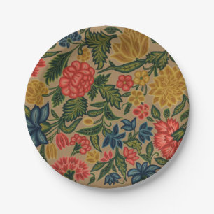 Plato De Papel Patrón de bordado floral vintage de crewel