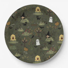 Plato De Papel Patrón de bosque adormilado de Halloween