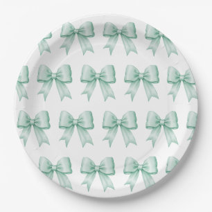 Plato De Papel Patrón de Bow de satén verde de la Casa de la Mone